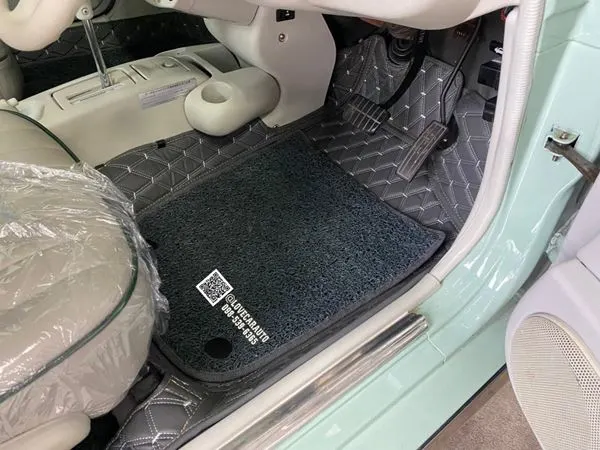 พรมรถยนต์ 6D Nissan figaro พรมvvip ด้ายคู่ สีเทา + ดักฝุ่นสีเทา