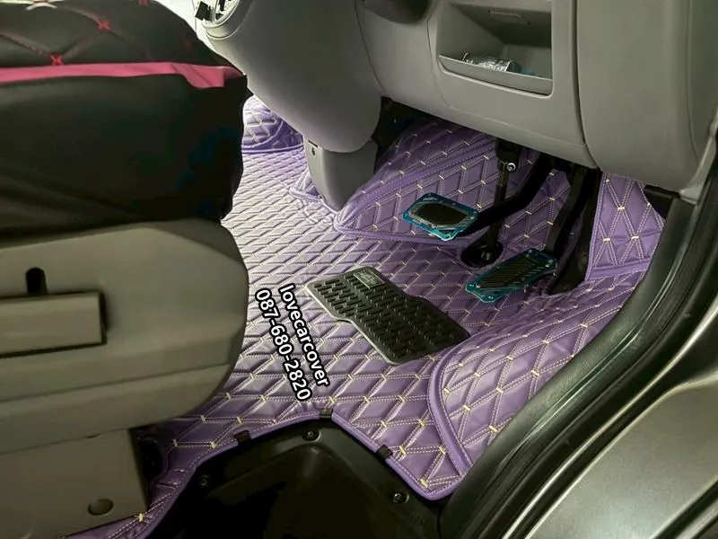 พรมปูพื้นรถยนต์6D MG V80 พรม VVIP ด้ายคู่สีม่วงด้ายทอง