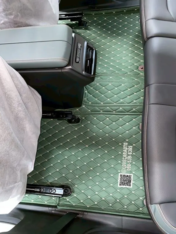 พรมปูพื้นรถยนต์6D Geely Riddara สีเขียวด้ายทอง เสริมดักฝุ่นสีครีม