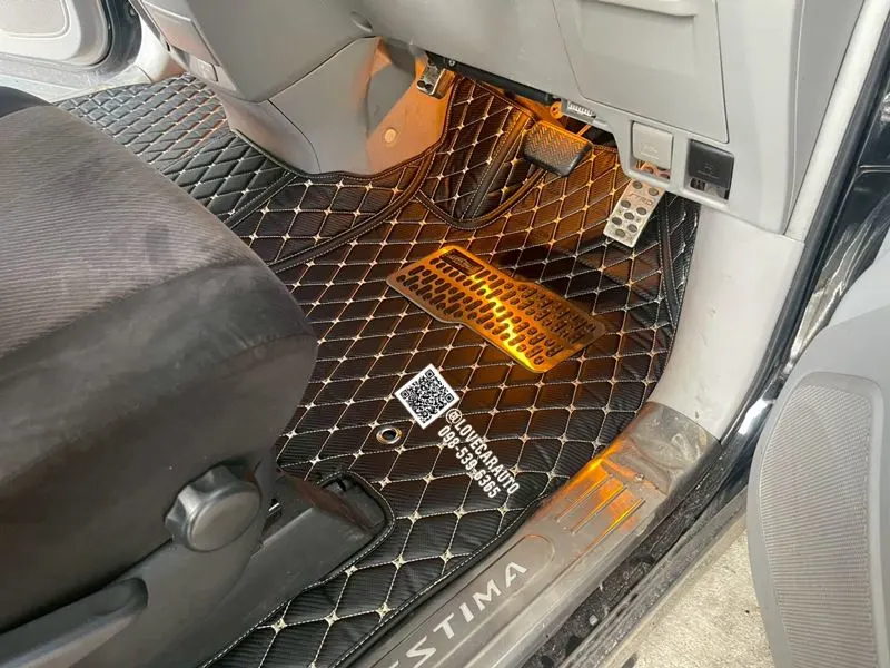 พรมปูพื้นรถยนต์ 6D Toyota Estima 2008 เคฟล่าสีดำด้ายทอง