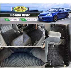 พรมรถยนต์ 7D สีดำด้ายฟ้า + ไวนิลสีดำ Honda Civic โฉมตาโต