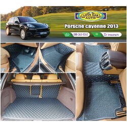 พรมรถยนต์ 7D สีดำด้ายฟ้า + ไวนิลสีเทา Porsche cayenne 2013