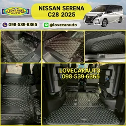 พรมปูพื้นรถยนต์ 6D Nissan Serena C28 2025 พรม VVIP ด้ายคู่ สีดำด้ายทอง