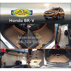 ผ้ายางปูพื้นรถลายธนู สีน้ำตาลขอบส้ม Honda BR-V
