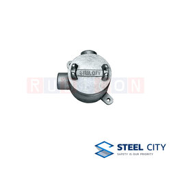 STEEL CITY บ๊อกซ์กลมเหล็กหล่ออาบสังกะสี พร้อมฝา 2 ทางฉาก (HOT DIP GALVANIZED JUNCTION BOXES WITH COVERS)