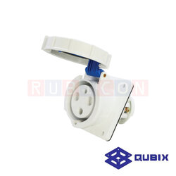 QUBIX AJ-3333 ปลั๊กพาวเวอร์ตัวเมียฝังหน้าเฉียงกันน้ำ 3 ขา 2P+E 63A 220-240V 6H IP67