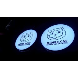 ป้ายตู้ไฟวงกลม ป้ายกล่องไฟวงกลม งาน MIDDLE CAT BUBBLE TEA PREMIUM
