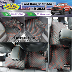 พรมปูพื้นรถยนต์ 6D Next-Gen Ford Ranger Raptor 2022 4ประตู สีดำด้ายแดง