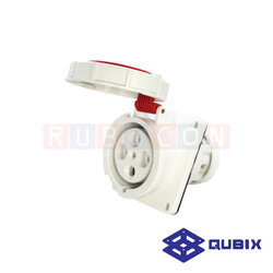 QUBIX AJ-3443 ปลั๊กพาวเวอร์ตัวเมียฝังหน้าเฉียงกันน้ำ 4 ขา 3P+E 125A 380-415V 6H IP67