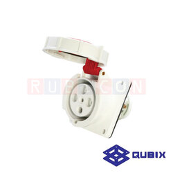 QUBIX AJ-3343 ปลั๊กพาวเวอร์ตัวเมียฝังหน้าเฉียงกันน้ำ 4 ขา 3P+E 63A 380-415V 6H IP67