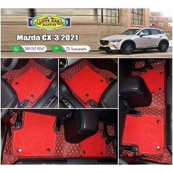 พรมรถยนต์ 7D สีแดงไวน์ + ไวนิลสีแดง Mazda CX-3 2021