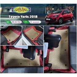 พรมรถยนต์ 7D สีแดงไวน์ + ไวนิลสีครีม Toyota Yaris 2018