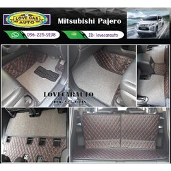 พรมปูพื้นรถ8d Mitsubishi Pajero Sport 2020 ไวนิลดักฝุ่นสีเทา เย็บติด พรมหนัง6Dสีดำดำด้ายแดง