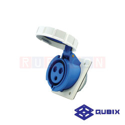 QUBIX AJ-3232 ปลั๊กพาวเวอร์ตัวเมียฝังหน้าเฉียงกันน้ำ 3 ขา 2P+E 32A 220-240V 6H IP67