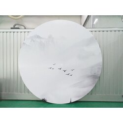 งานป้ายพิมพ์สติกเกอร์ลงบนแผ่นอะคริลิควงกลม ป้าย เอส สาม สาม