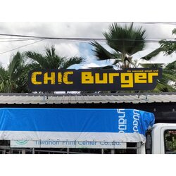 รับทำป้ายกล่องไฟไดคัท ป้ายร้านเบอร์เกอร์ งานCHIC BURGER