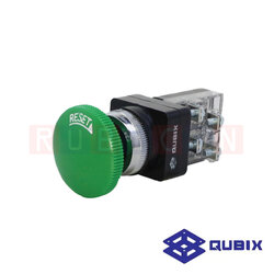 QUBIX CBK-301G สวิตช์กดดอกเห็ด Ø30 mm. สีเขียว (GREEN) CONTACT 1NO+1NC (CONTROL SWITCHES : Ø30 mm.)