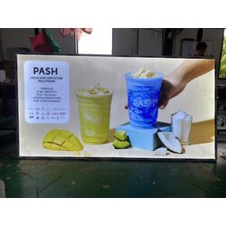 กรอบป้ายไฟเมนู แบรนด์ PASH | ป้ายเมนูเครื่องดื่มพรีเมียม ดีไซน์สว่างชัด สะท้อนความมืออาชีพ