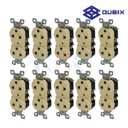 "QUBIX" R270U-V (10 ชิ้น/กล่อง) ปลั๊กตัวเมียช่องคู่แบบฝัง 20A 2P 3W สีงาช้าง
