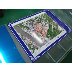 งานพิมพ์ลงบนแผ่นอะคริลิคสีน้ำเงิน งานแผนที่แผงผังวัดบางอ้อยช้าง