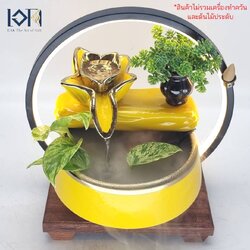 น้ำล้นน้ำพุ รุ่นดอกบัวสวรรค์สีอำพัน ตั้งโต๊ะแต่งบ้านเสริมฮวงจุ้ยเสริมทรัพย์