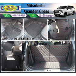 พรมปูพื้นรถยนต์ 7D Mitsubishi xpender ดำด้ายแดง+ไวนิลดำ