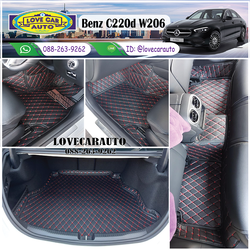 พรมปูพื้นรถยนต์ 6D Benz C220d W206 สีดำด้ายแดง