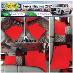 พรมปูพื้นรถยนต์ 7D Toyota Revo 4ประตู 2022 สีดำด้ายแดง พร้อมเสริมพรมไวนิลดักฝุ่นสีแดง