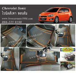 พรมรถยนต์ Chevrolet Sonic พรมไวนิลสีเทา ขอบส้ม