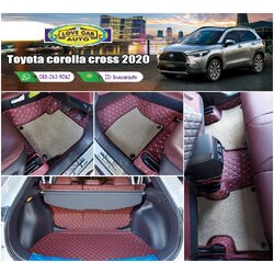 พรมรถยนต์ 7D สีแดงเลือดหมู + ไวนิลสีน้ำตาล Toyota Corolla Cross 2020