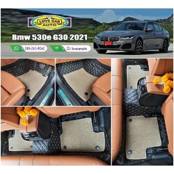 พรมรถยนต์ 7D สีดำด้ายทอง + ไวนิลสีครีม ฺBmw 530e G30 2021