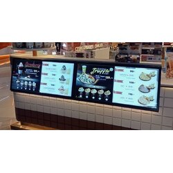 กรอบป้ายไฟเมนู เครป & ไอศกรีมพรีเมียม | ป้ายเมนู LED ฝังเคาน์เตอร์ ดีไซน์ทันสมัย สว่างชัดทุกมุมมอง