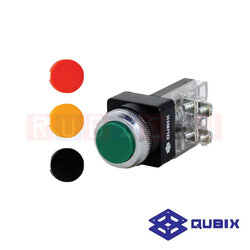 QUBIX CBF-251R/G/BK สวิตช์กดหัวเรียบ 25 mm. สีแดง/เขียว/ดำ (GREEN/RED/BLACK) CONTACT 1NO+1NC (CONTROL SWITCHES : Ø25 MM.)