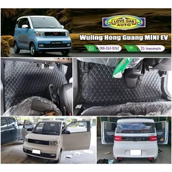 พรมปูพื้นรถยนต์ 6D Wuling Hong Guang MINI EV-vert สีดำด้ายน้ำเงิน