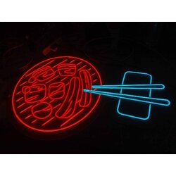 ป้ายไฟนีออนเฟล็กซ์ “ตะแกรงปิ้งย่างกับตะเกียบ” ดีไซน์ไอคอนร้านปิ้งย่างที่โดนใจสายกิน