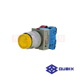 QUBIX SA2-EML11Y-2A สวิตช์กดมีแล้มป์ กดเด้งกลับ สีเหลือง (YELLOW) LED 220VAC CONTACT 1NO+1NC (ILLUMINATED CONTROL SWITCHES : Ø22/25 MM.)