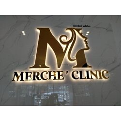 ป้ายตัวอักษรโลหะ ป้ายสแตนเลสไฟออกหลัง งานป้ายตัวอักษรคลีนิก งานMERCHE' CLINIC