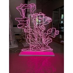 ป้ายไฟนีออนเฟล็กซ์ พร้อมโครงเหล็กตั้ง งานป้ายไฟนีออนประการังสีชมพู