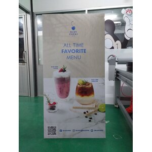 งานพิมพ์ป้ายสแตนดี้พีพีบอร์ด งานBLUE CHERI COFFEE