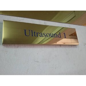 ป้ายสแตนเลสสีทองพับกล่อง งานUltrasound