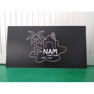 รับทำป้ายอะคริลิค ป้ายร้านคาเฟ่ ป้ายงานพิมพ์อะคริลิคลงบนแผ่น งาน NAM CAFE&BARR ไอน้ำคาเฟ่