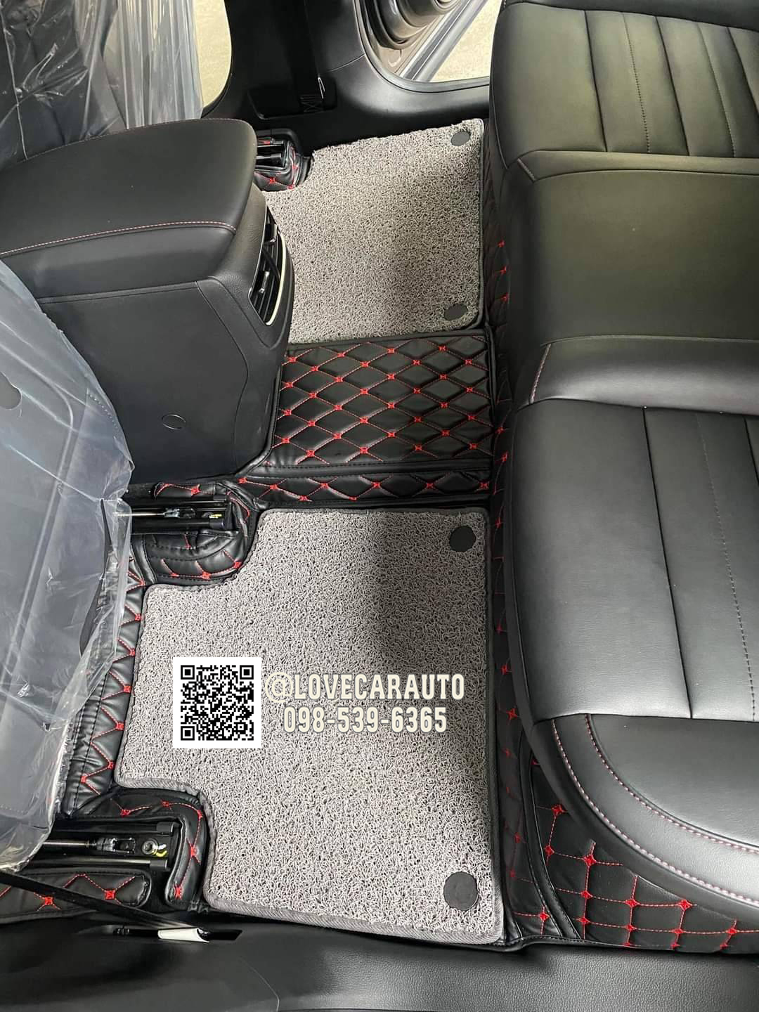 พรมปูพื้นรถยนต์ 7D MG HS PHEV 2022-2023 สีดำด้ายแดง+ไวนิลสีเทา เต็มคัน+ซุ้มล้อ