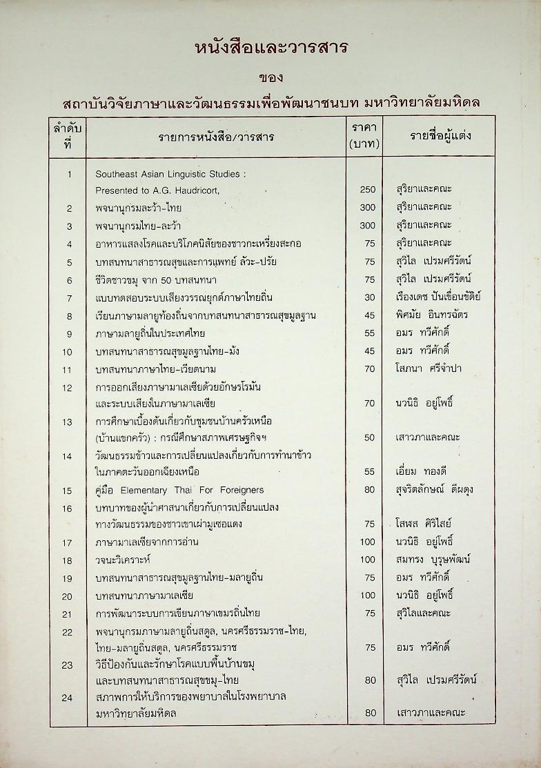 วารสารภาษาและวัฒนธรรม ปีที่ 14 (กรกฎาคม-ธันวาคม 2538)