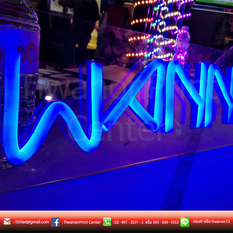ป้ายWANNA-ONE ตัวอักษรแนววินเทจ สีน้ำเงินสวยๆ