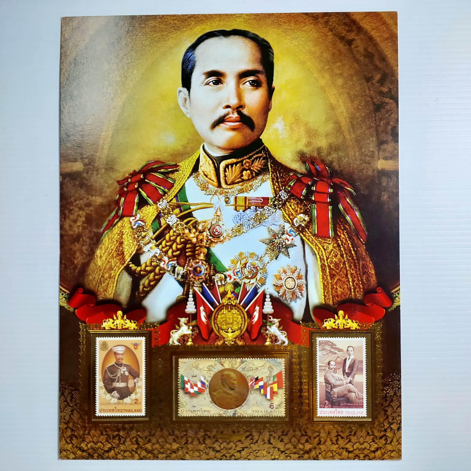 แสตมป์ รัชกาลที่ 5 (ร.5) 3 ดวง พร้อมการ์ดแข็ง A4 รูปพระฉายาลักษณ์รัชกาลที่ 5