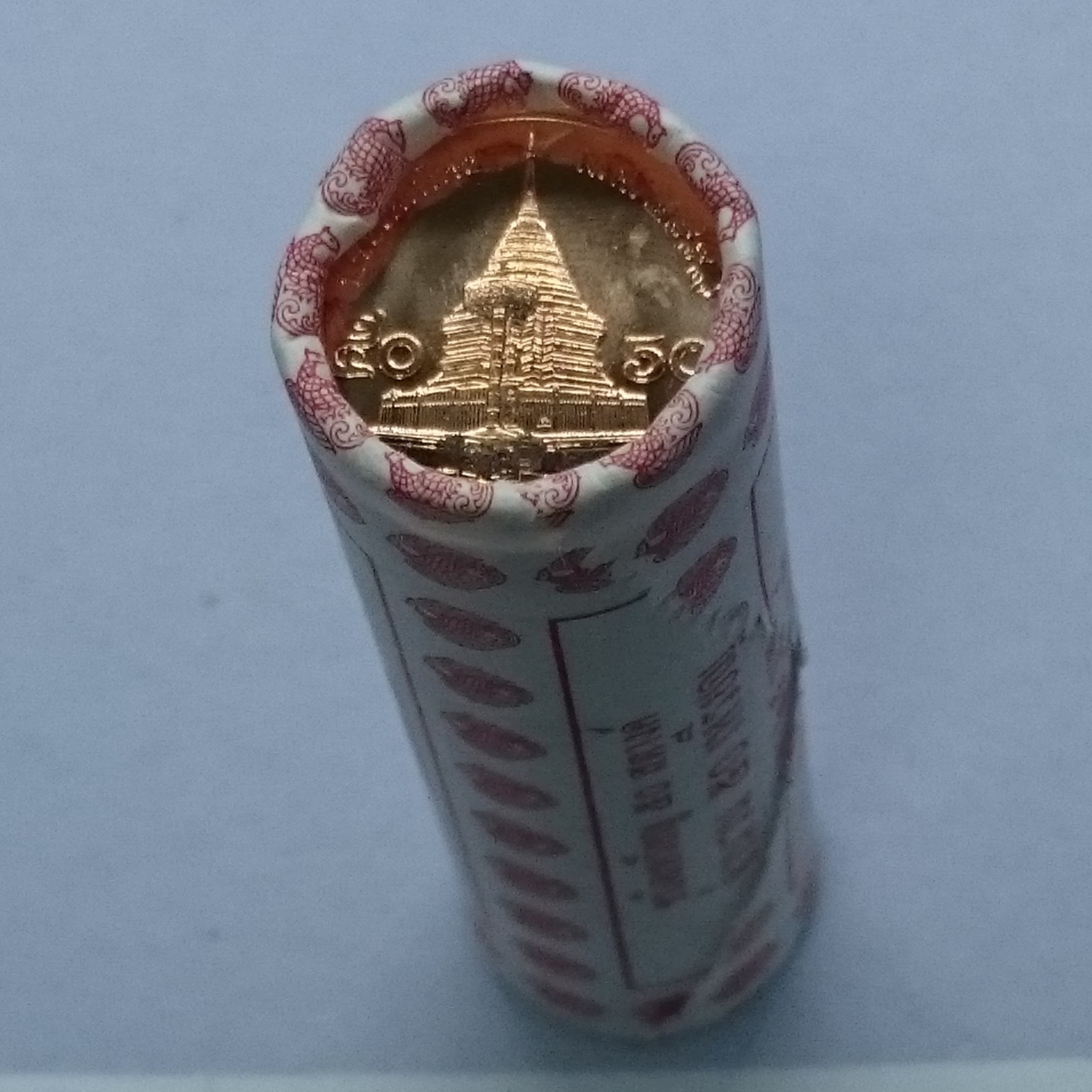เหรียญหลอด (50 เหรียญ) เหรียญ 50 สตางค์ หมุนเวียน ปี พ.ศ.2559 เหล็กชุบทองแดง ไม่ผ่านใช้