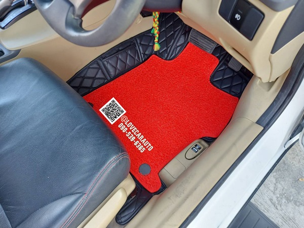 พรมปูพื้นรถยนต์ 7D Honda Civic FB 2012 สีดำด้ายดำ + คู่หน้าไวนิลแดง