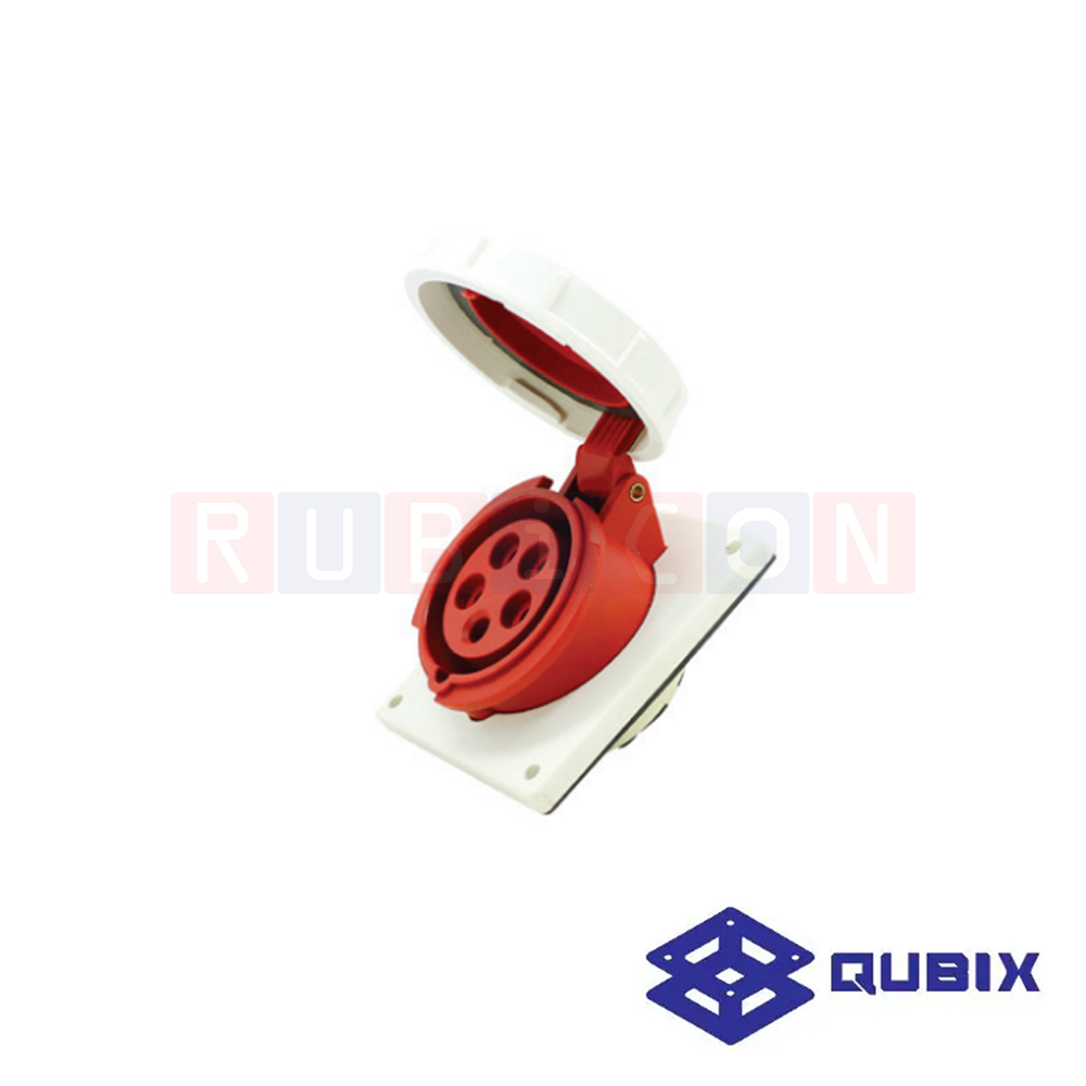 QUBIX AJ-3152 ปลั๊กพาวเวอร์ตัวเมียฝังหน้าเฉียงกันน้ำ 5 ขา 3P+N+E 16A 220-415V 6H IP67