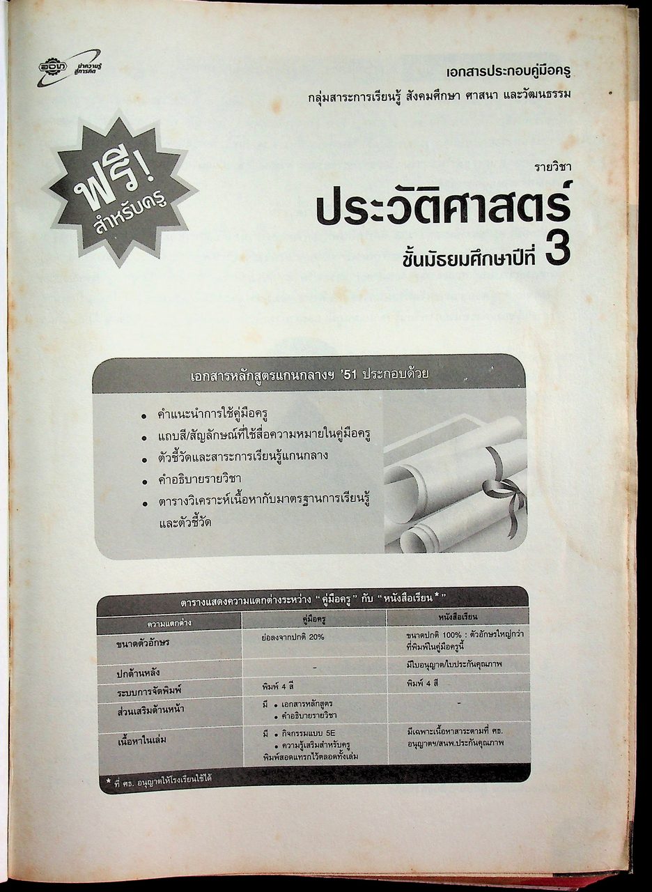 คู่มือครู หนังสือเรียน รายวิชาพื้นฐาน ประวัติศาสตร์ ชั้นมัธยมศึกษาปีที่ ๓