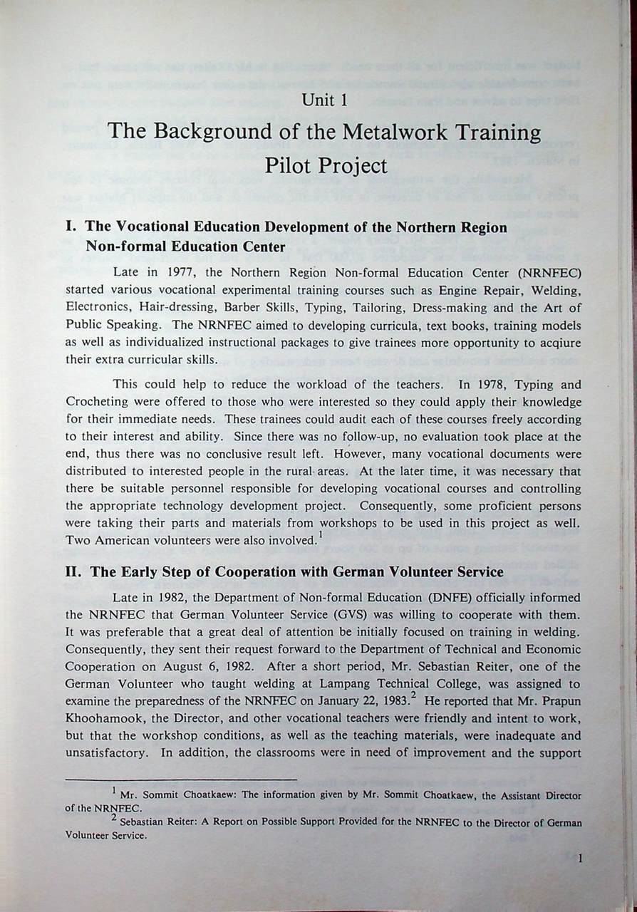 รายงานผลการดำเนินงาน โครงการทดลองอบรมช่างเชื่อมโลหะ REPORT ON METAL WORK TRAINING PILOT PROJECT